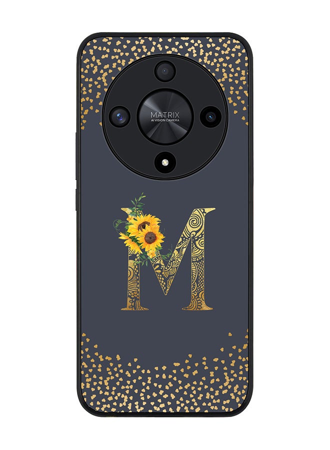 Stylizedd Rugged Black edge case for Honor X9b, Slim fit Thin Cover- Custom Monogram Initial Letter Floral Pattern Alphabet-M  (Grey ) - Image 1