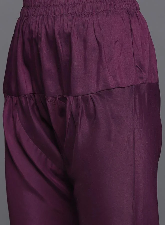 Libas Silk Embroidered Kurta and Solid Churidar with Chiffon Dupatta Set by Styli