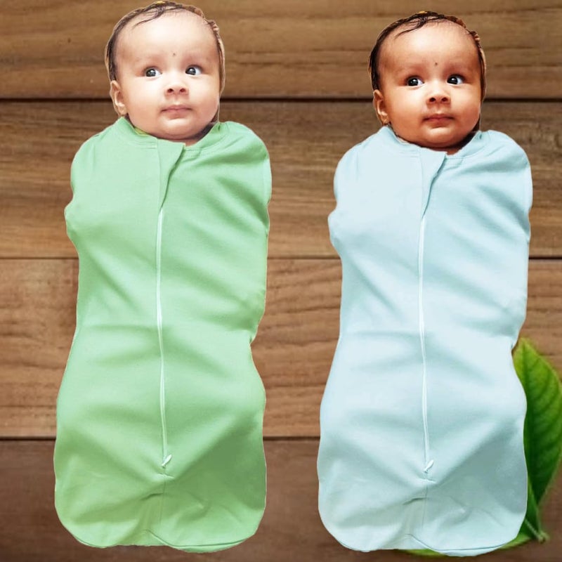 MammaChamp PODZipper SwaddleSleeping BagBlanketsWrapSack for NewbornInfant Baby 03 months Packof 2 Light BlueLight Green - Image 2