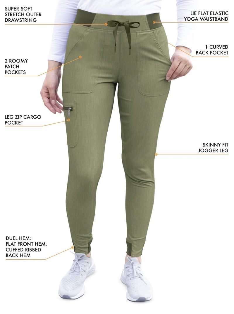 Adar Uniforms, Pro Heather Movement Booster Scrub Set For Women - Sweetheart V-Neck Scrub Top & Yoga Jogger Scrub Pants - P9400H - Heather Olive - S - Image 4