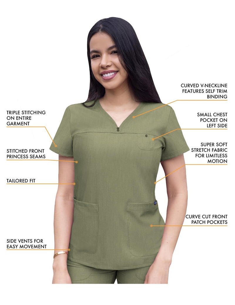 Adar Uniforms, Pro Heather Movement Booster Scrub Set For Women - Sweetheart V-Neck Scrub Top & Yoga Jogger Scrub Pants - P9400H - Heather Olive - S - Image 3