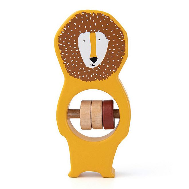 Trixie Mr Lion Wooden Rattle for Infants 2M+, Cheerful Bead Movement, 100% Beech Wood, Water-Based Paints, 11x5x1.5cm - Image 1