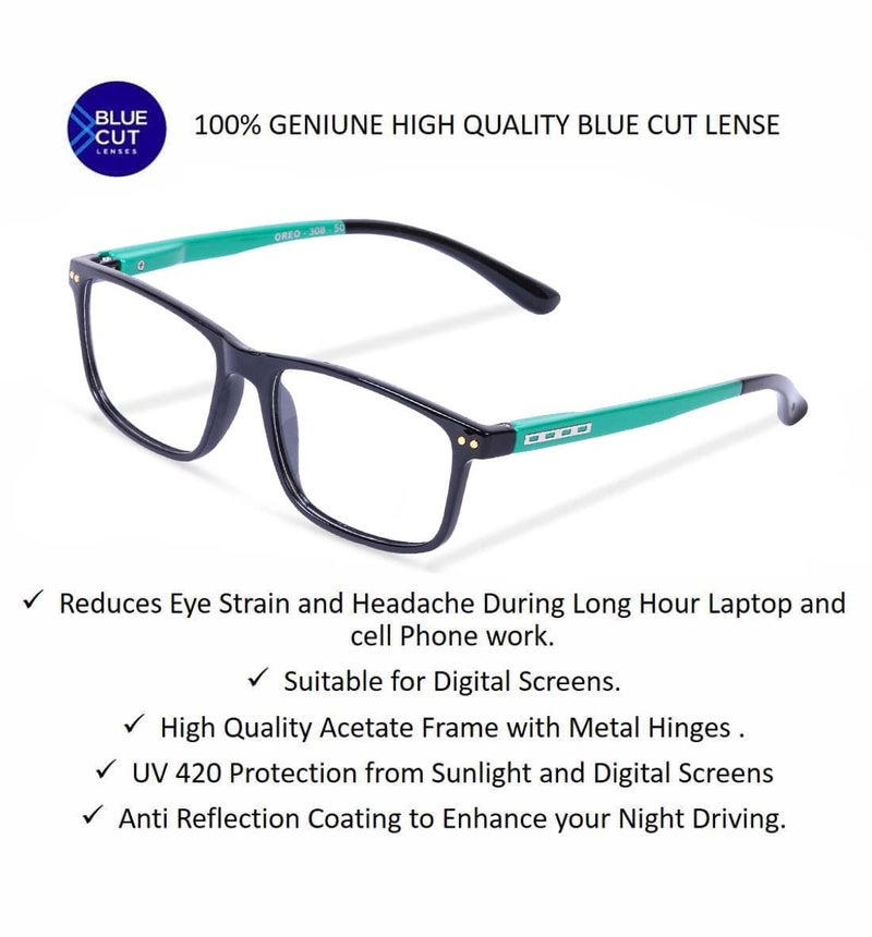 Freddy Unisex Zero & Power Reading Blue Cut Anti Reflection Glasses Full Frame Spectacles Glasses For Mobile Laptop Tablet Computer (Aqua, 1.50) - Image 2