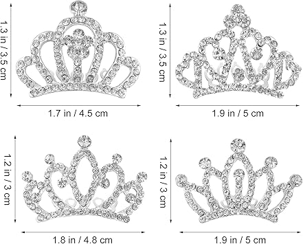 minkissy 4pcs Crown Comb Hair Clips for Girl Medium Crown Hair Clips Combs for Kids Mini Tiara Hair Clips Small Crown Hair Comb Alloy Rhinestone Crown for Girls Kids Silver - Image 3