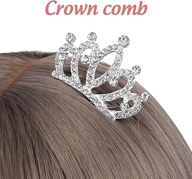 minkissy 4pcs Crown Comb Hair Clips for Girl Medium Crown Hair Clips Combs for Kids Mini Tiara Hair Clips Small Crown Hair Comb Alloy Rhinestone Crown for Girls Kids Silver - Image 2