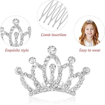 minkissy 4pcs Crown Comb Hair Clips for Girl Medium Crown Hair Clips Combs for Kids Mini Tiara Hair Clips Small Crown Hair Comb Alloy Rhinestone Crown for Girls Kids Silver - Image 5