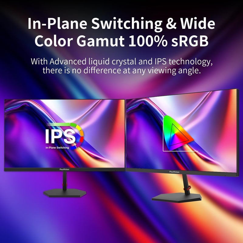 فيوفيجن شاشة كمبيوتر 24 بوصة، FHD 1080p، 144 هرتز، IPS، شاشة للمكاتب والألعاب، زمن استجابة 1 مللي ثانية، بدون إطار من ثلاث جهات، رفيعة للغاية، قابلة للتركيب على حامل VESA، تصميم مضاد للضوء الأزرق، HDMI، DP - Image 5