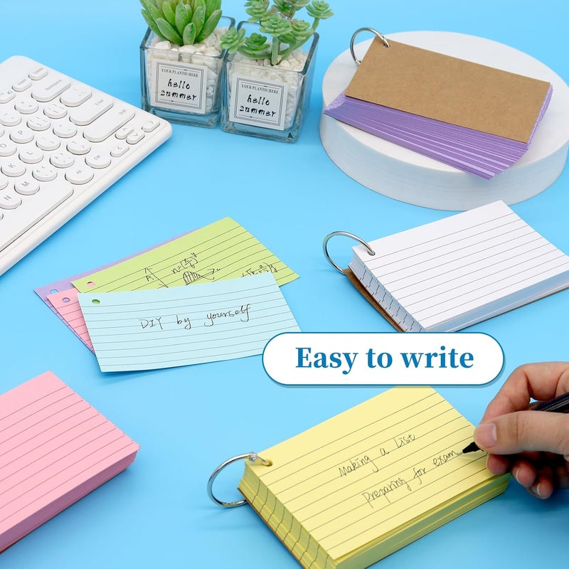 Lovppy 1000 PCS Index Cards 3x5 Inches Colored Flash Cards with Ring, Punched Lined Flashcards Ruled Index Cards Notecards Study Cards Heavy Note Cards for Studying, Learning, School, College, Memory - Image 4