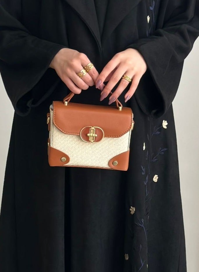 Generic Brand حقيبة يد وكتف بتصميم صيفي مميز من الجلد والخيش - Image 2