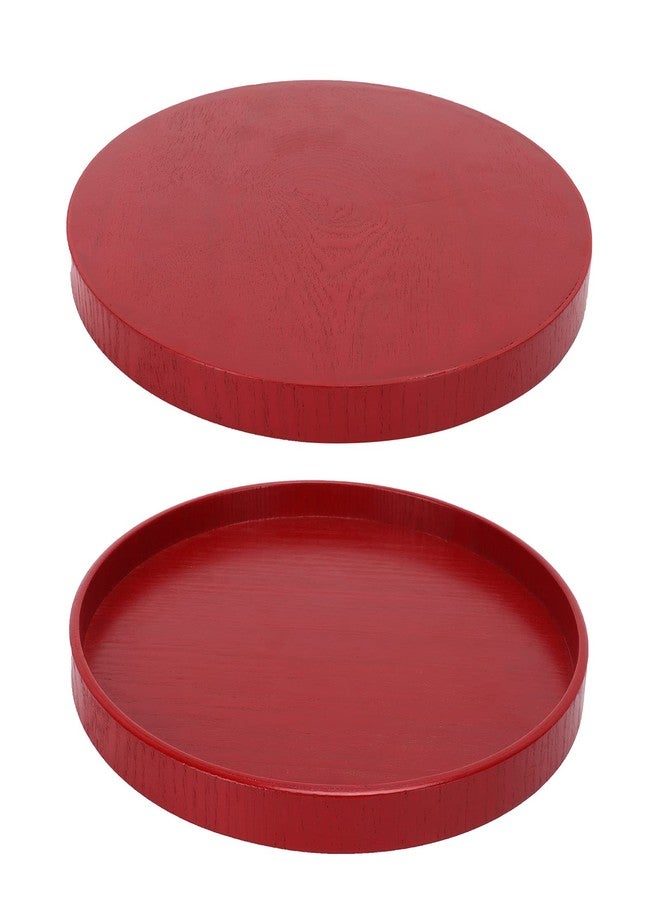 Srliya Red Round Wooden Plate 24cm, Food Grade Serving Tray for Fruit, Snacks, Cutlery – Durable MDF Wooden Board for Kitchen, Home, Café, Restaurant - Image 2