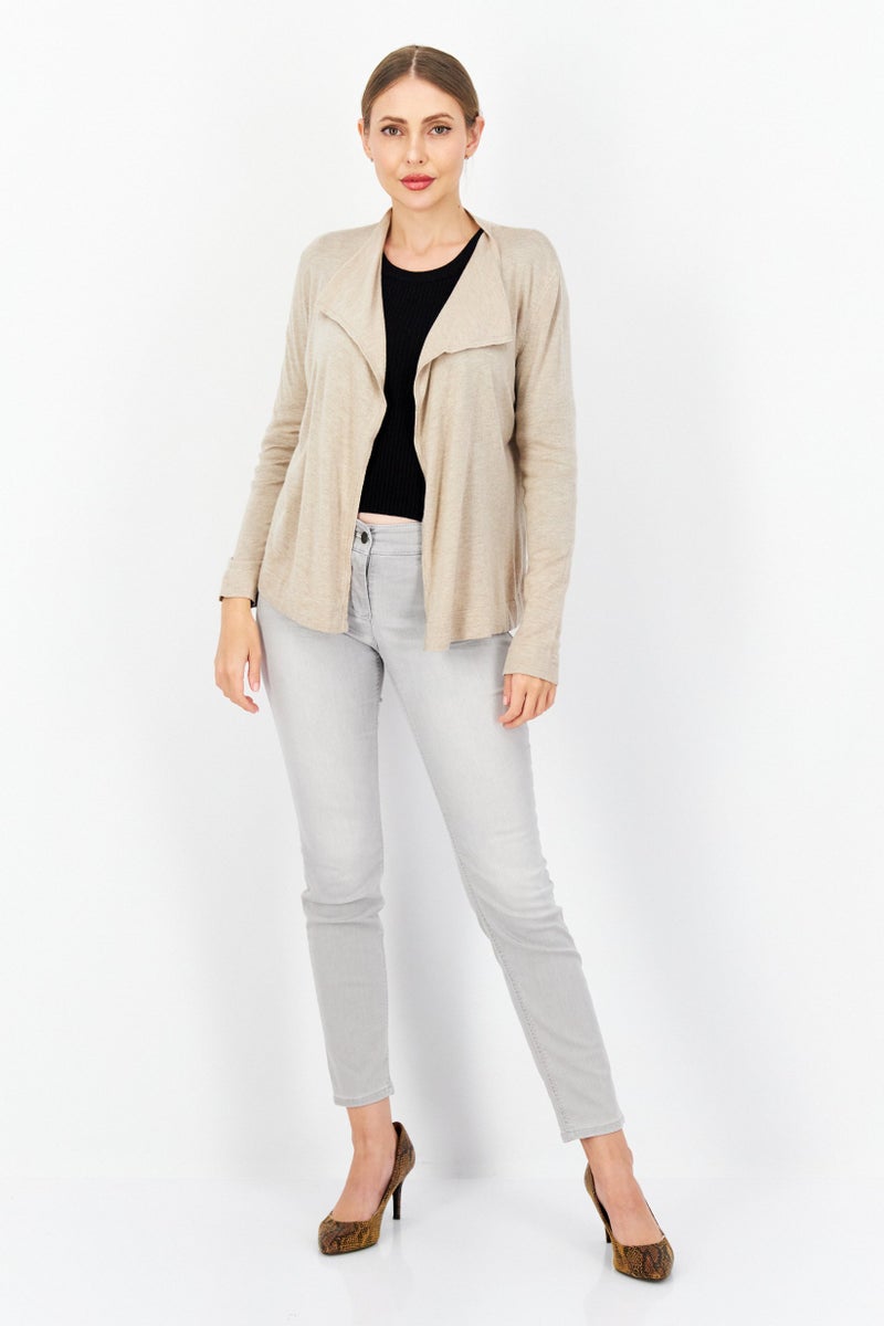 Zero كارديغان نسائي بأكمام طويلة مقسومة، بيج - Image 3