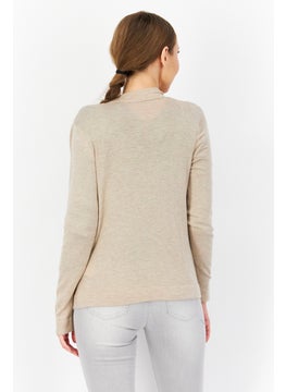 Zero Women Split Long Sleeve Textured Cardigan, Beige  - Image 4