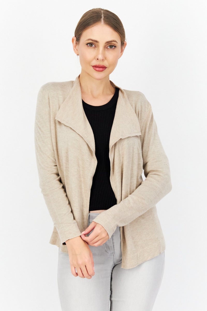 Zero كارديغان نسائي بأكمام طويلة مقسومة، بيج - Image 1