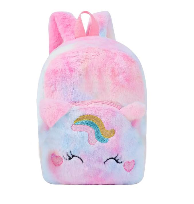 Frantic Kids Soft Animal Cartoon Travelling School Bag Soft Plush Backpacks Boys Girls Baby for 2 to 5 Years Baby/Boys/Girls Nursery, Preschool (Multi Sweet Cat Furr) - Image 1