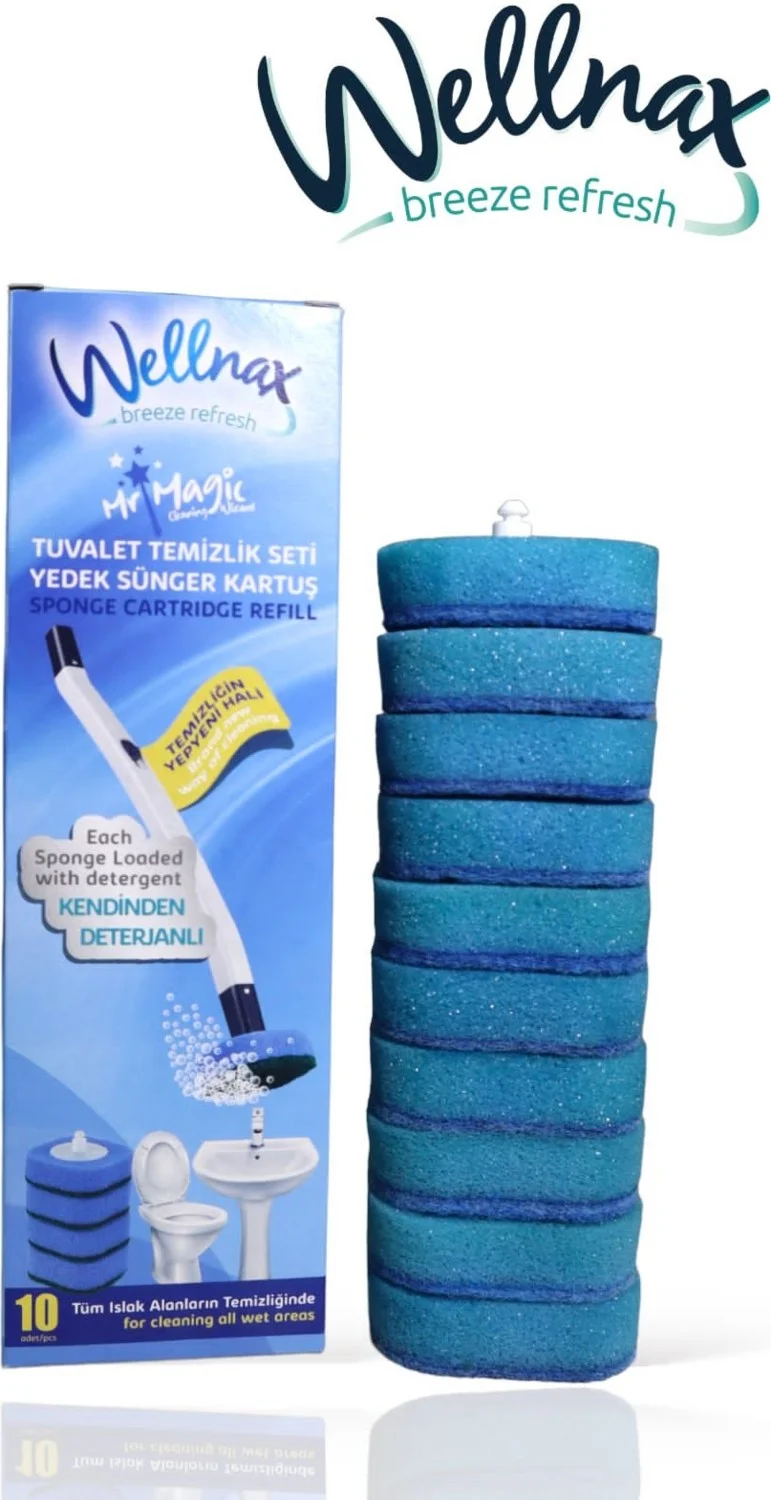 Wellnax Breeze Refresh Disposable Spare 20 Pieces Sponge Blue Toilet Sponge with Water and Detergent X1