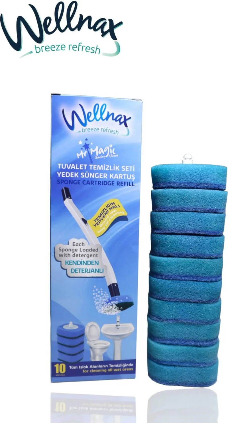 Wellnax Breeze Refresh Disposable Spare 20 Pieces Sponge Blue Toilet Sponge with Water and Detergent X1