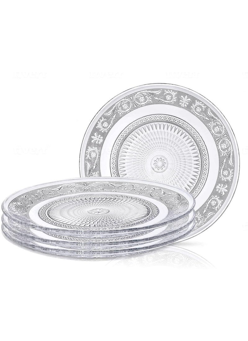 BLISS START BLISS START 7 inch Crystal Clear Glass Plate Snack Plate Serving Plate Round Clear Glass Plate Vintage Embossed Dinnerware for Catering Event Dinner PartiesWedding 6 Pcs  - Image 1