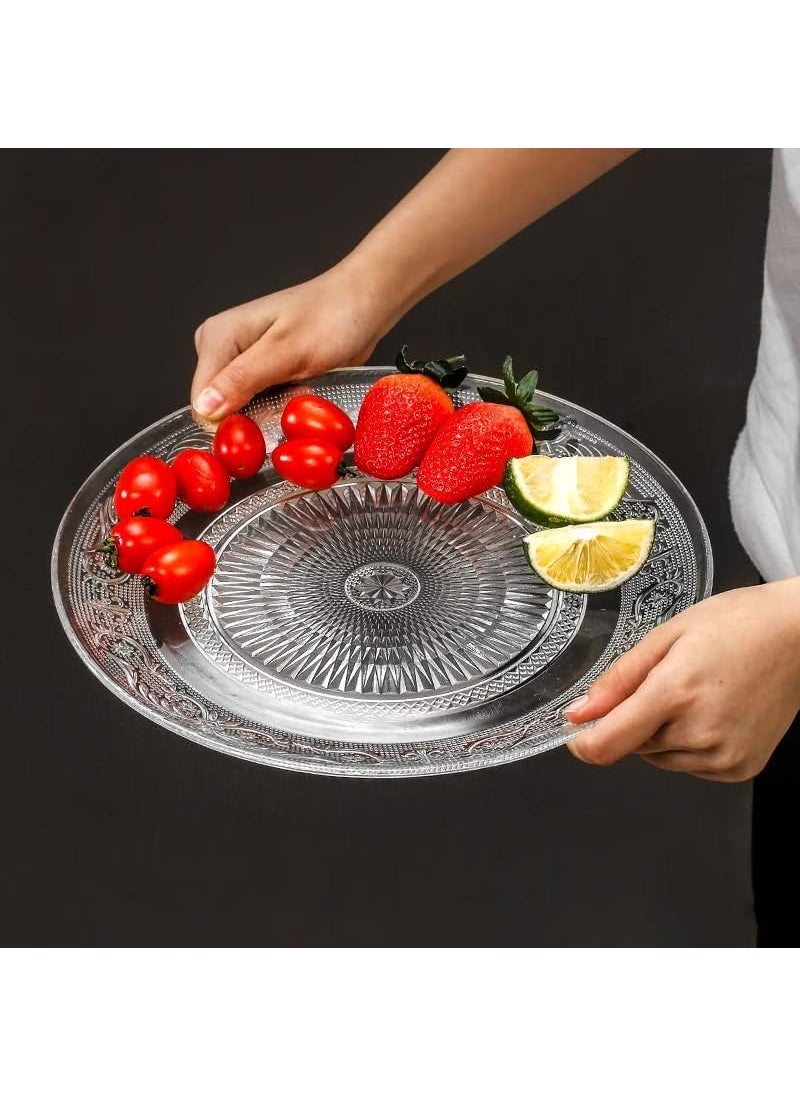 BLISS START BLISS START 7 inch Crystal Clear Glass Plate Snack Plate Serving Plate Round Clear Glass Plate Vintage Embossed Dinnerware for Catering Event Dinner PartiesWedding 6 Pcs  - Image 2