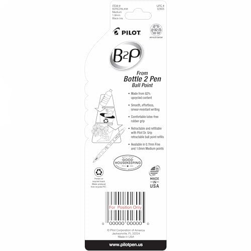 PILOT B2P - Bottle to Pen Refillable & Retractable Ball Point Pen Made From Recycled Bottles, Medium Point, Black Ink, 2-Pack (32805) - Image 2