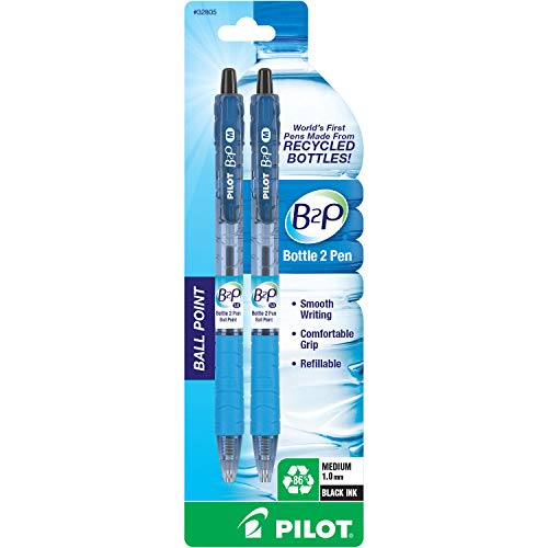 PILOT B2P - Bottle to Pen Refillable & Retractable Ball Point Pen Made From Recycled Bottles, Medium Point, Black Ink, 2-Pack (32805) - Image 1