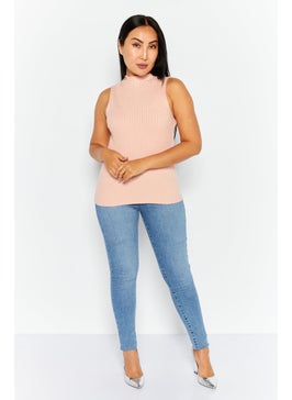 ESPRIT Women Mock Neck Sleeveless Ribbed Top, Pink  - Image 2