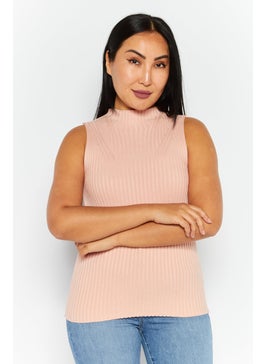 ESPRIT Women Mock Neck Sleeveless Ribbed Top, Pink  - Image 1