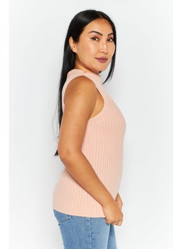 ESPRIT Women Mock Neck Sleeveless Ribbed Top, Pink  - Image 3