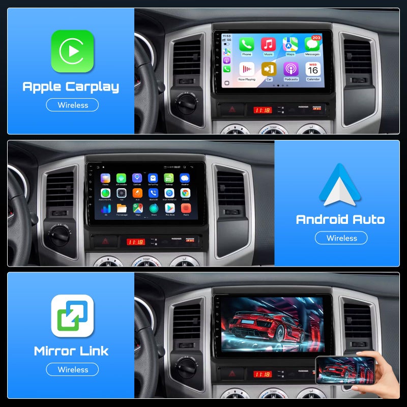 WonVon Upgraded 9'' Car Stereo/Radio for Toyota Tacoma 2005-2015, CarPlay/Android Auto/Android 13/2G+64G/GPS Navigation/Backup Camera,Built in Cooling Fan - Image 3