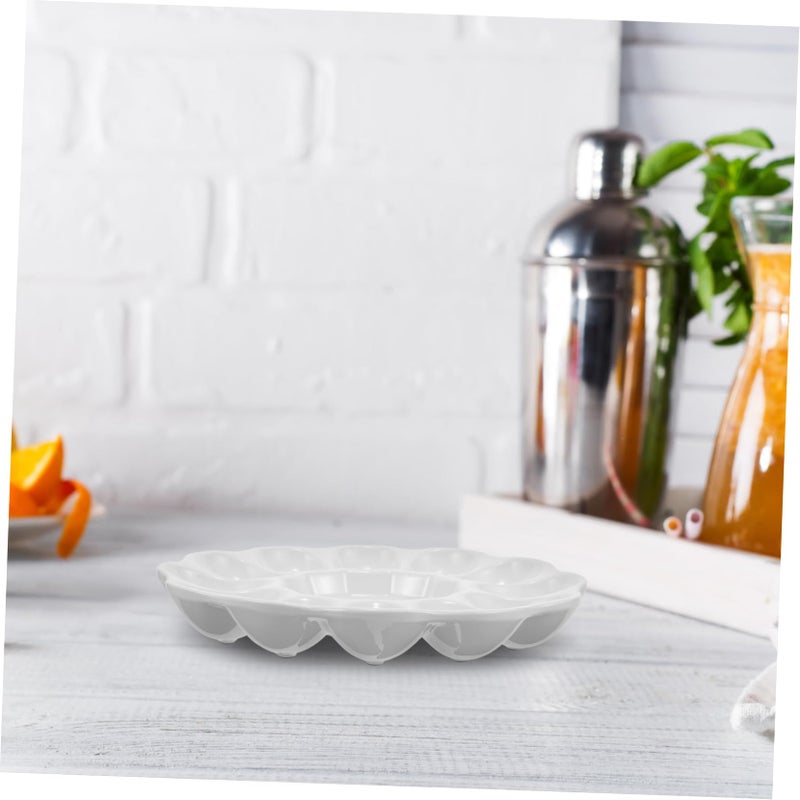 White Ceramic Deviled Egg Platter Easter Appetizer Serving Tray Dishwasher Safe For Holidays Parties - Image 5