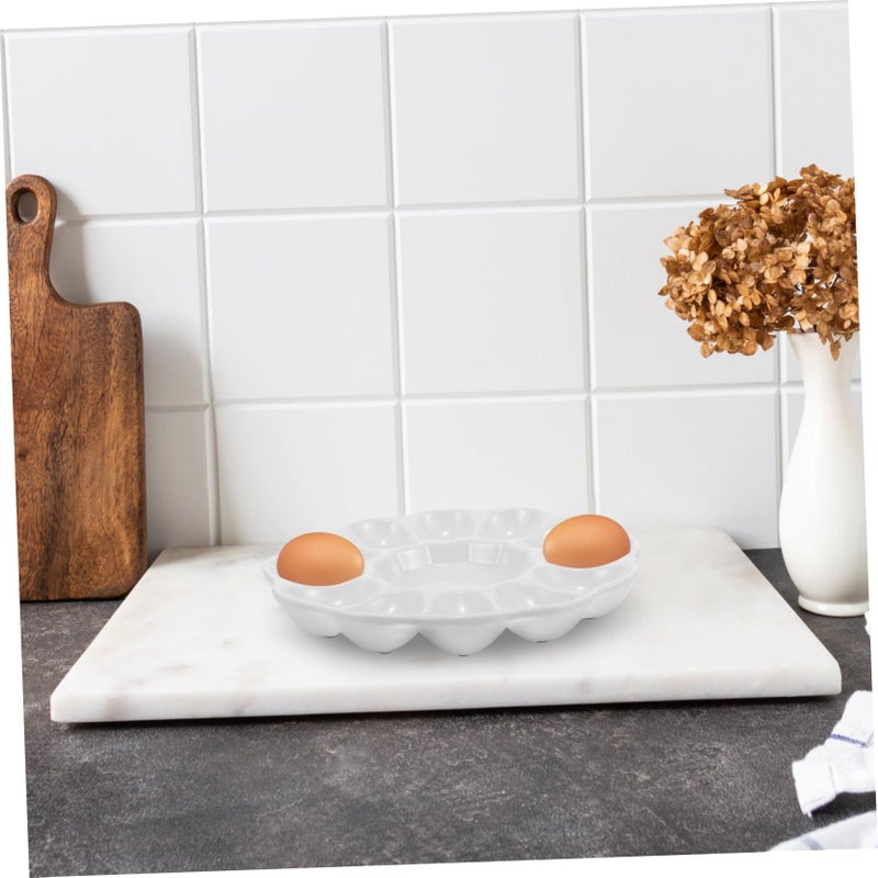 White Ceramic Deviled Egg Platter Easter Appetizer Serving Tray Dishwasher Safe For Holidays Parties - Image 4