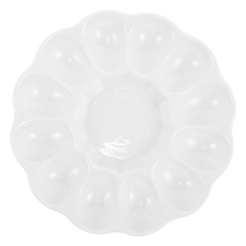 White Ceramic Deviled Egg Platter Easter Appetizer Serving Tray Dishwasher Safe For Holidays Parties - Image 2