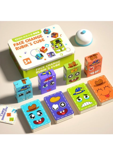 Children's Face-changing Building Blocks Rubik's Cube Smiling Facial Expression Battle 3-6 Year-old Baby's Mold Square Parent-child Interactive Toy Sanmu-Color:Upgrade To Six Building Blocks For Happier [white Iron Box] Four-player Battle Face-changing Rubik's Cube + Grab