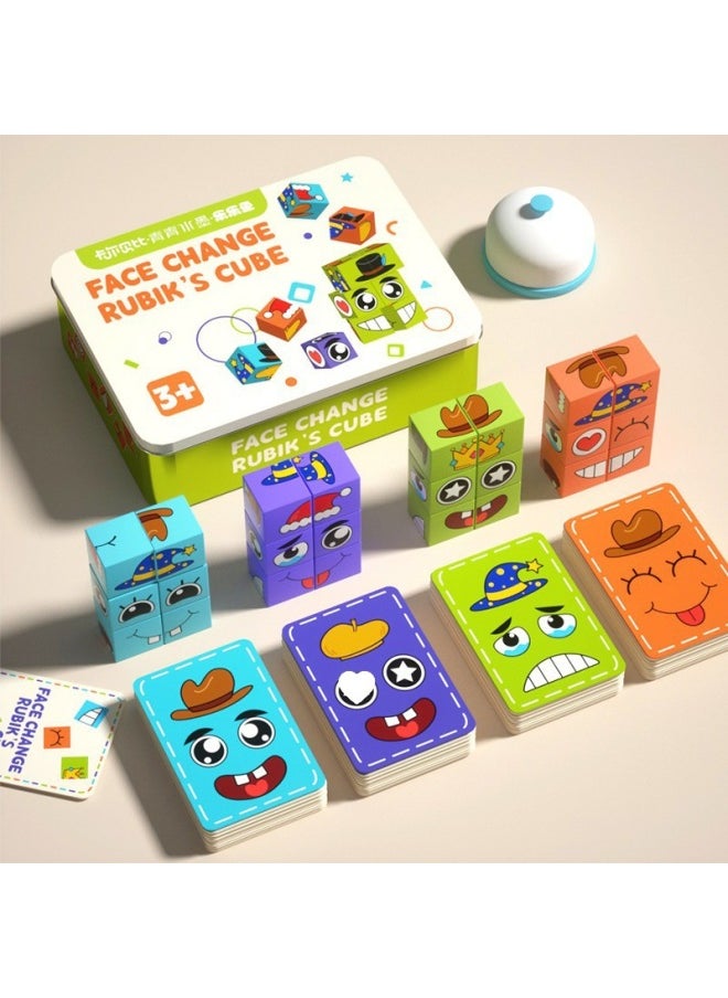 Children's Face-changing Building Blocks Rubik's Cube Smiling Facial Expression Battle 3-6 Year-old Baby's Mold Square Parent-child Interactive Toy Sanmu-Color:Upgrade To Six Building Blocks For Happier [white Iron Box] Four-player Battle Face-changing Rubik's Cube + Grab  - Image 1