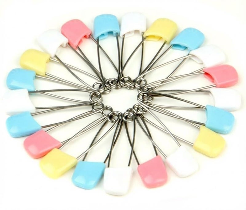 SPHTOEO 50PCS Baby Safety Pins 2.2'', Stainless Steel Cloth Diaper Pins with Locking Heads, Assorted Color Nappy Pins for Prefolds, Flats, Laundry, Sewing & Craft Projects - Image 2