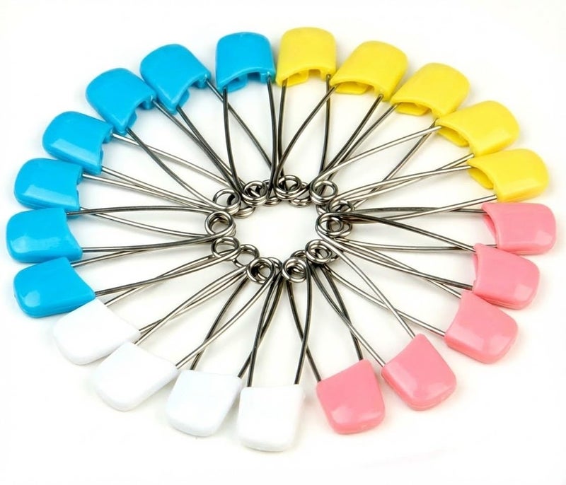 SPHTOEO 50PCS Baby Safety Pins 2.2'', Stainless Steel Cloth Diaper Pins with Locking Heads, Assorted Color Nappy Pins for Prefolds, Flats, Laundry, Sewing & Craft Projects - Image 1