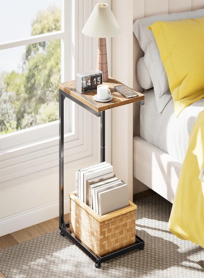 Simple Trending C Shaped End Table, TV Tray for Couch, Small Side Table with Metal Frame, for Living Room Bedroom, Rustic Brown - Image 2