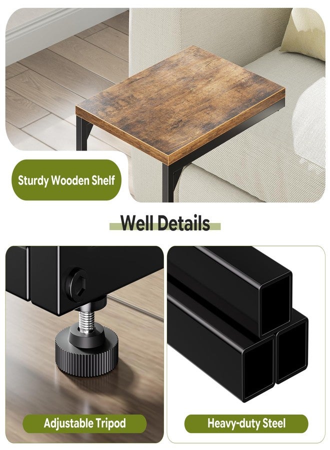 Simple Trending C Shaped End Table, TV Tray for Couch, Small Side Table with Metal Frame, for Living Room Bedroom, Rustic Brown - Image 3