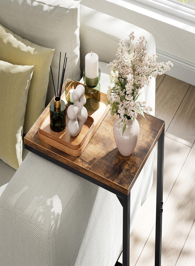 Simple Trending C Shaped End Table, TV Tray for Couch, Small Side Table with Metal Frame, for Living Room Bedroom, Rustic Brown - Image 4
