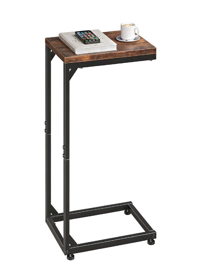 Simple Trending C Shaped End Table, TV Tray for Couch, Small Side Table with Metal Frame, for Living Room Bedroom, Rustic Brown - Image 1