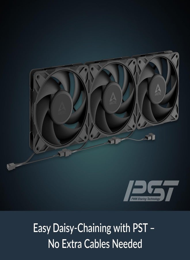 أركتيك مروحة ARCTIC P12 Pro PST - عبوة من 5 قطع - مروحة قوية ممتازة، مروحة PWM مقاس 120 مم مع موزع كابل Y، 600-3000 دورة في الدقيقة، 0 دورة في الدقيقة <5% PWM، محمل ديناميكي سائل، 4 دبابيس - أسود - Image 5