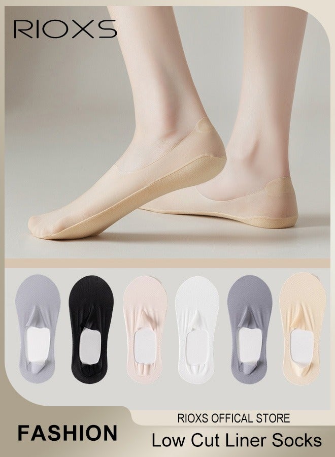 RIOXS Unisex 6 Pairs Invisible Ice Silk Breathable Socks No Show Socks Thin Low Cut Non-Slip Socks - Image 2
