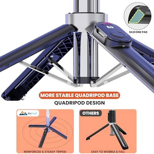 WeCool S3 Selfie Stick Tripod for Mobile with 360° Rotation Offers a 4-Leg Stable Base, extends up to 102 cm, Supports Bluetooth 5.2 with 10m Range, and fits Phones, GoPro, and Cameras via 1/4" Screw. - Image 2