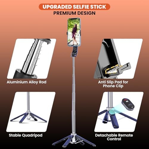WeCool S3 Selfie Stick Tripod for Mobile with 360° Rotation Offers a 4-Leg Stable Base, extends up to 102 cm, Supports Bluetooth 5.2 with 10m Range, and fits Phones, GoPro, and Cameras via 1/4" Screw. - Image 4