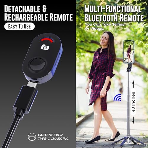 WeCool S3 Selfie Stick Tripod for Mobile with 360° Rotation Offers a 4-Leg Stable Base, extends up to 102 cm, Supports Bluetooth 5.2 with 10m Range, and fits Phones, GoPro, and Cameras via 1/4" Screw. - Image 3