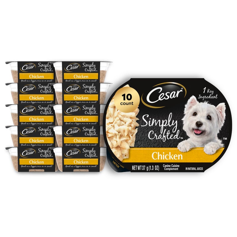Cesar Simply Crafted Adult Wet Dog Food Toppers, Chicken, 1.3 oz Tubs, 10 Count (Pack of 1) - Image 1