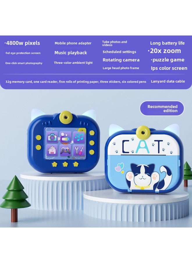 Generic - Children's Instant Print Camera High Definition Photography Thermal Sensing Automatic Printing Digital Camera-Body Color:2024 Blue High With Upgraded Version Of "with 32 Cards" - Image 1