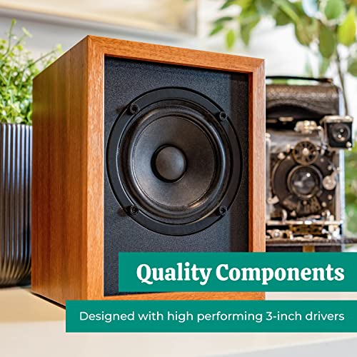 Electrohome Huntley Powered Bookshelf Speakers with Built-in Amplifier and 3" Drivers for Turntable, TV, PC and Wireless Music Streaming Featuring Bluetooth 5, RCA and Aux (EB10) - Image 4