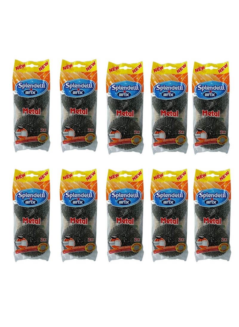 Arix-Splendelli Metal Stainless Steel Scourer – Pack of 10 x 2PCS (Total 20 Scourers) | Extra-Strong, Rust-Free Heavy-Duty Cleaning Power