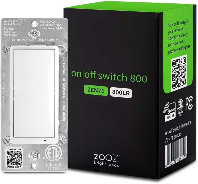ZOOZ 800 Series Z-Wave Long Range On/Off Switch ZEN71 800LR, White | Direct 3-Way (No Add-On Switch Needed) | Z-Wave Hub Required - Image 1