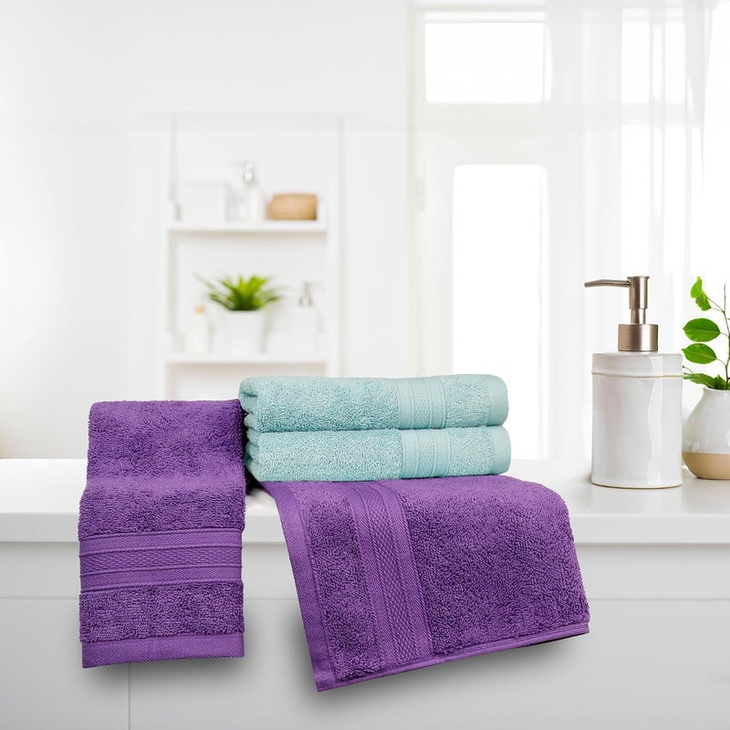 MYTRIDENT Soft Comfort Air Rich Towel 100% Cotton Hand Towel for Daily use, 500 GSM Highly Absorbent Towels for Men/Women, 4Pc Hand Towel Set (41 cm X 66 cm), Nile Blue and Plum - Image 2